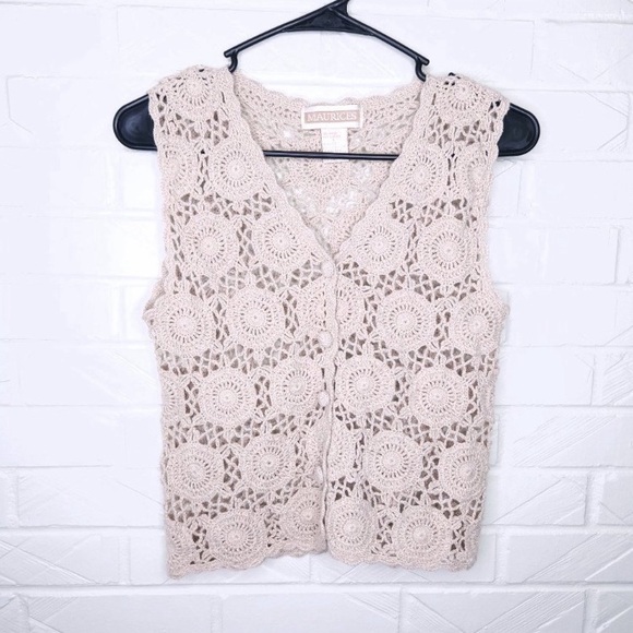 Vintage 90’s Maurice’s Cream Boho Crochet Vest - Picture 1 of 2